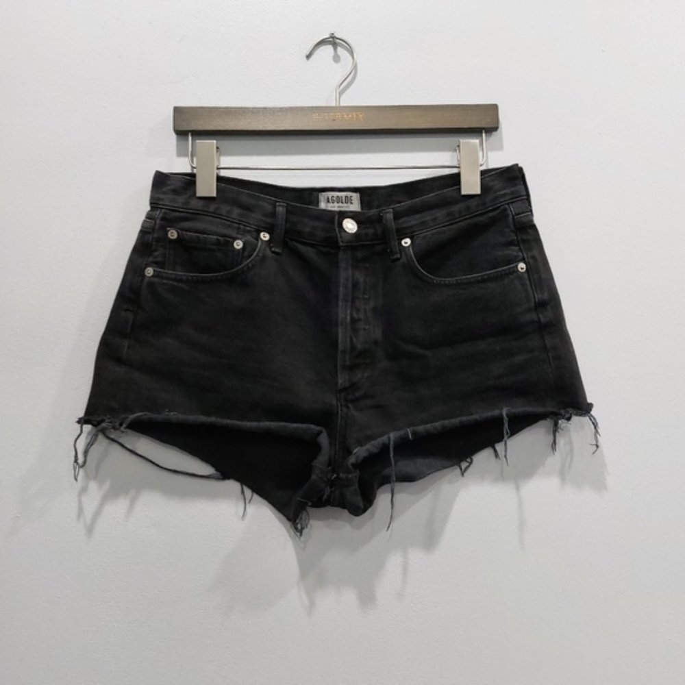 Agolde Parker Frayed Shorts in Tidal Black